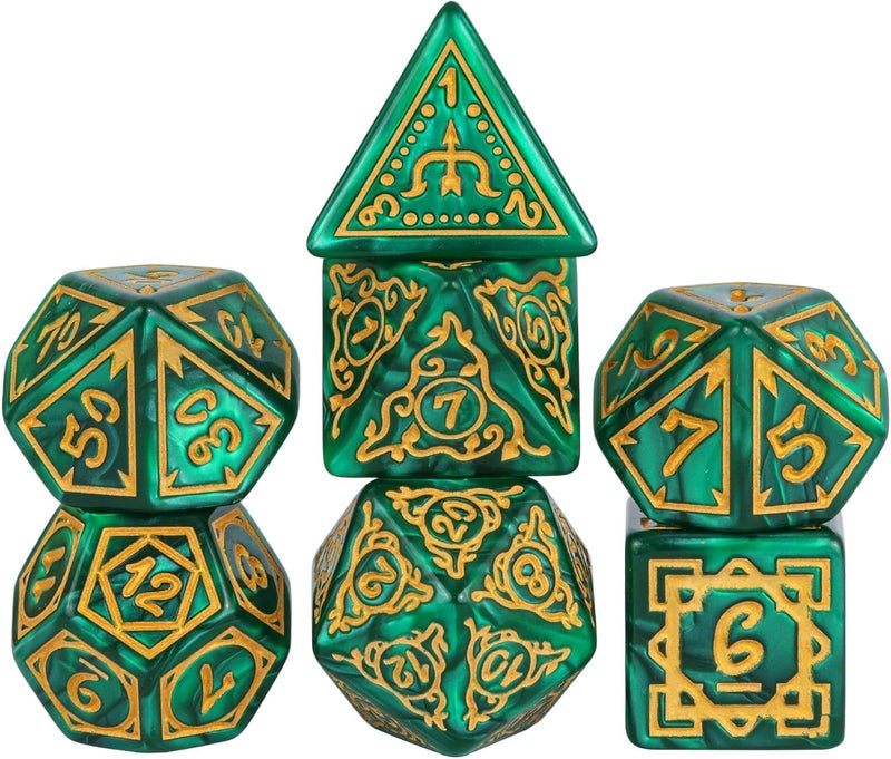 Poludie Dice DND, Polyhedral Dice Set(7 Pcs) D&D Dice with Leather Dice Bag for Role Playing Dice Games RPGs(Druid - Green) - Image 1